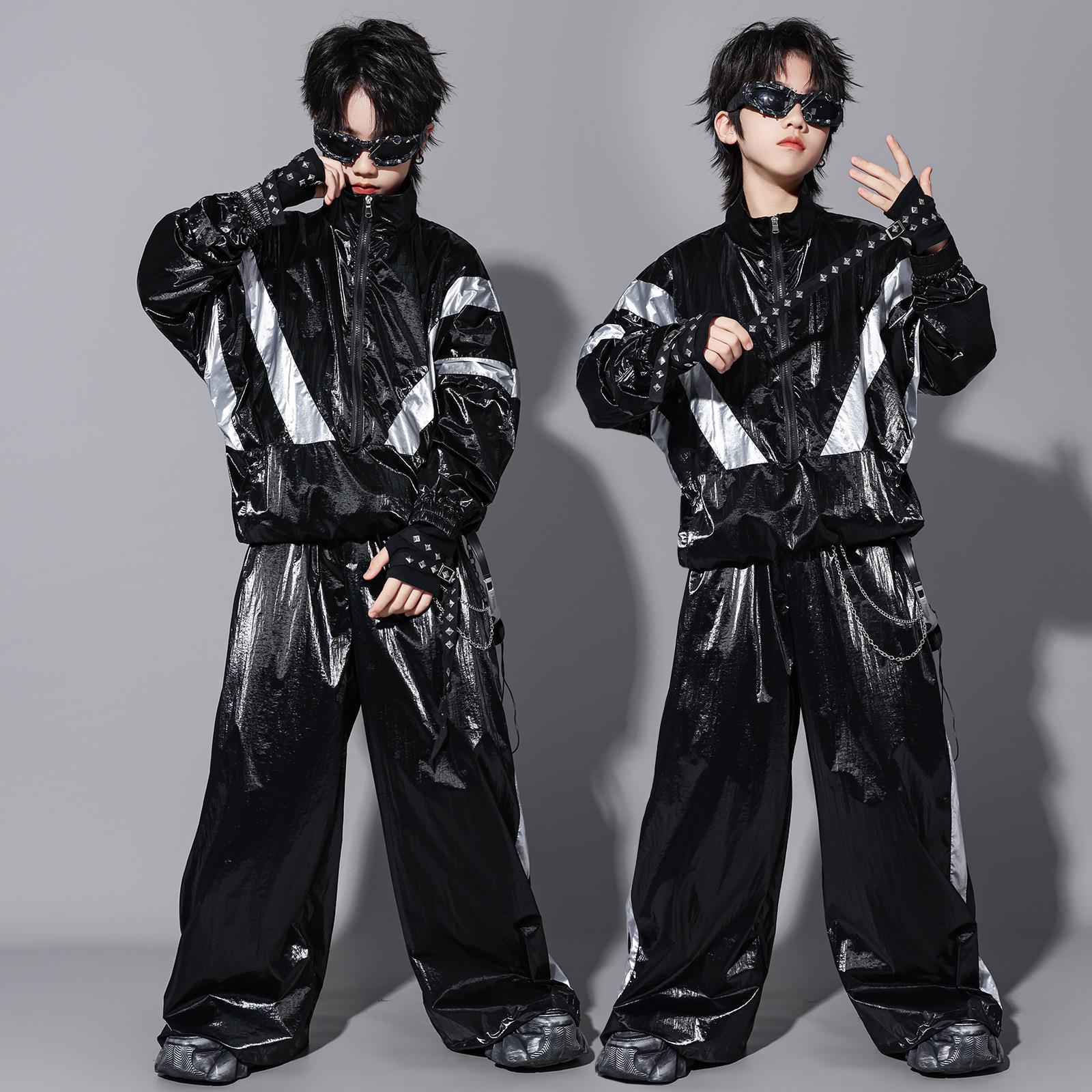 黑色套装少儿嘻哈炸街表演服装