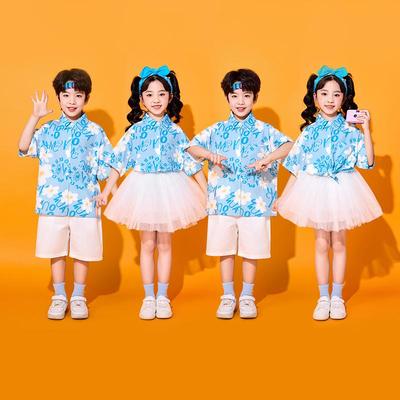 六一儿童演出服小学生运动会蓝色碎花港风啦啦操表演合唱服幼儿园