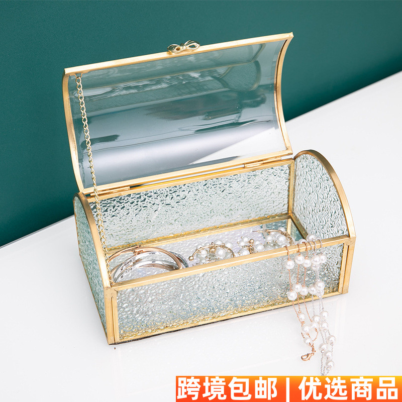 欧式奢华玻璃首饰盒饰品收纳盒高档创意桌面公主珠宝展示盒摆件
