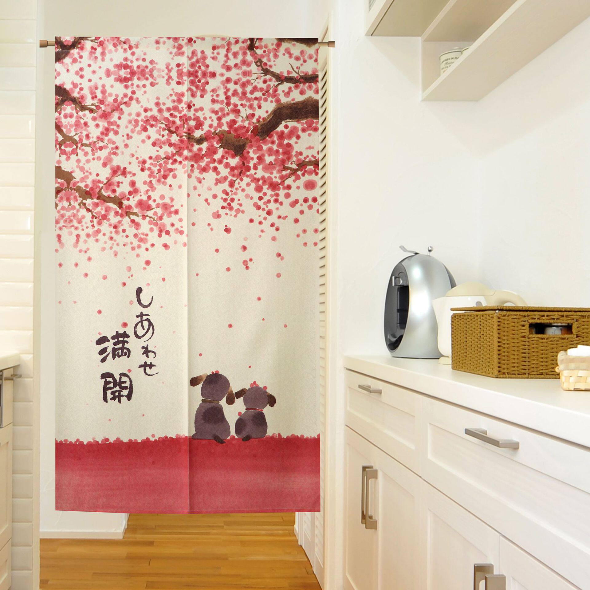 日式布艺门帘厨帘隔断帘幸福满开咖啡店日料店西餐厅家居均适用