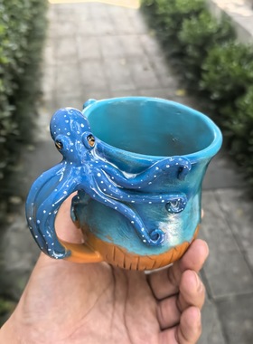 新款DeepBlueOctopusMug家居深蓝色章鱼树脂马克咖啡杯