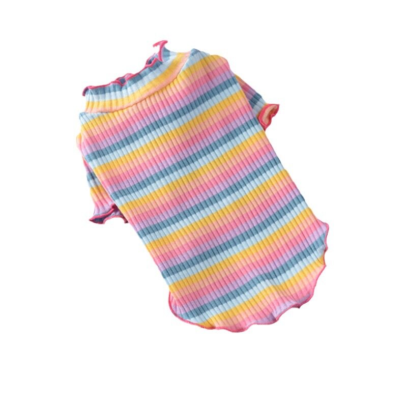 新款全棉春秋宠物打底衫全棉弹力彩虹条纹冬款套头狗狗用品衣服