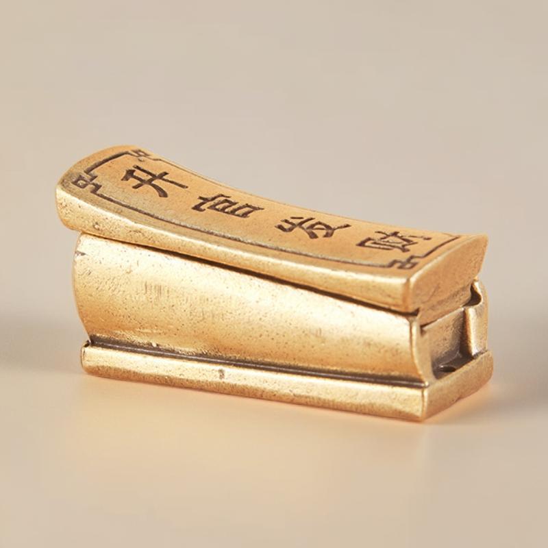 黄铜升官发财摆件大号棺古铜创意铜摆件小手把件装饰招财摆件