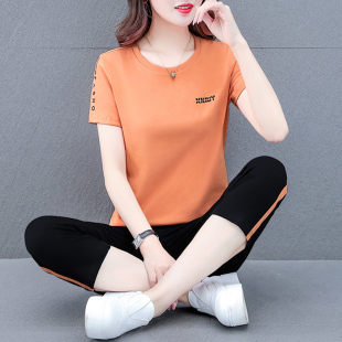 七分裤 2025短袖 宽松洋气小个子微胖两件0420u 女夏季 运动休闲套装