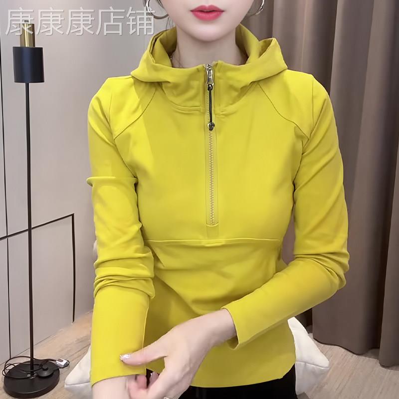 知性气质高级黄色连帽长袖女2026年春季新款修身舒适通勤大码上衣