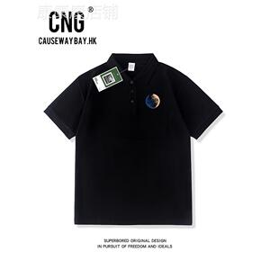 香港潮牌夏季休闲短袖polo衫男商务纯棉翻领半袖百搭修身T恤印花