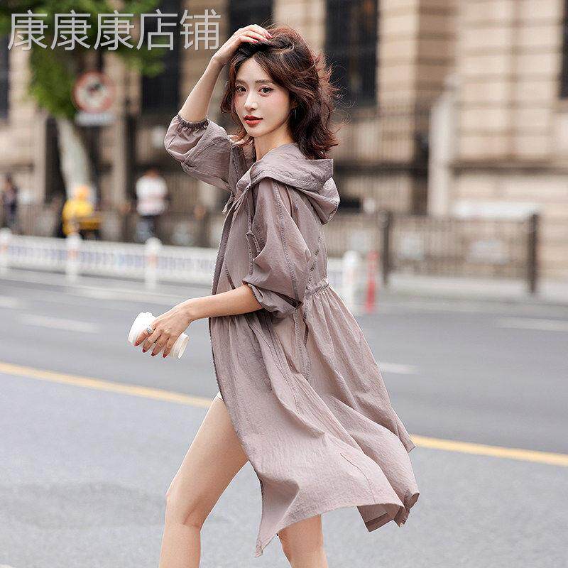防晒衣女中长版夏季新款宽松显瘦防晒透气薄款旅游防晒服罩衫外套