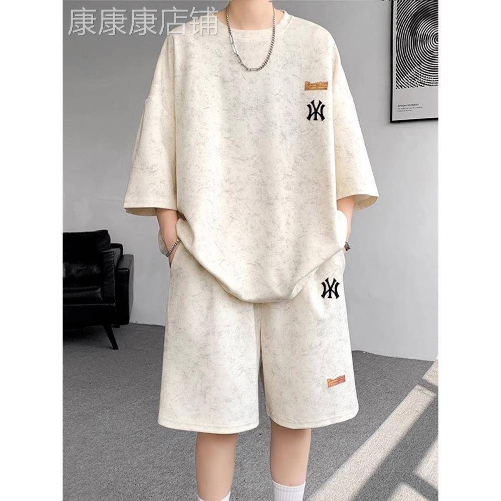 时尚品牌美国高街扎染休闲运动套装2025年夏季男子新款懒人风格短