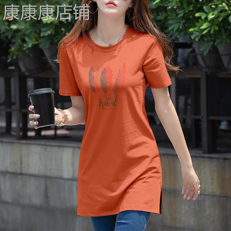 中长版短袖t恤女夏季2025新款休闲 百搭显瘦纯棉内搭衣遮屁股上衣