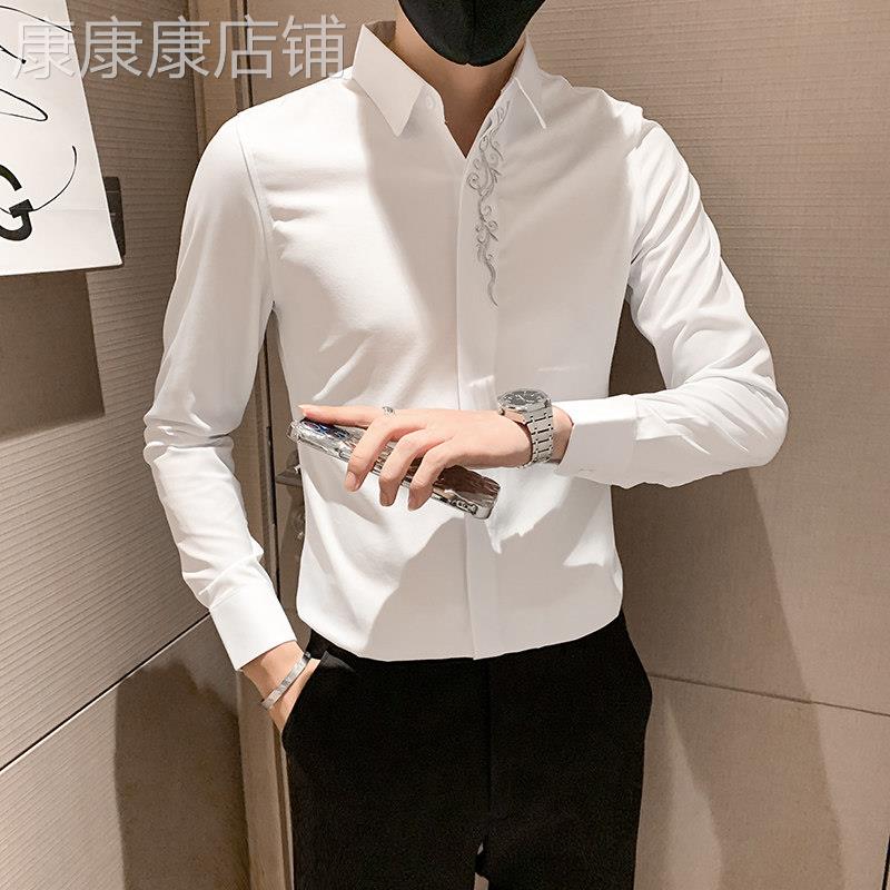 高端刺绣个性衬衫男长袖上衣2025新款春季男士发型师潮牌男装衬衫