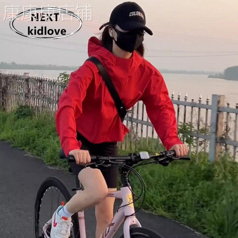 香港红色连帽防晒冲锋衣女款夏季新款户外防风防雨夹克风衣外套潮