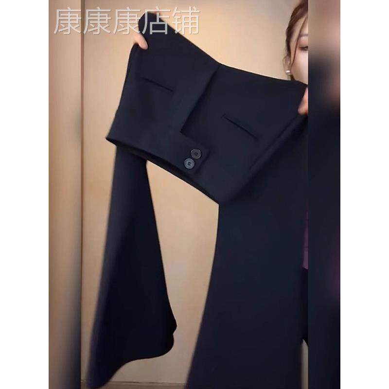 黑色微喇西装裤女款春秋2025新款小个子马蹄裤高腰显瘦垂感喇叭裤