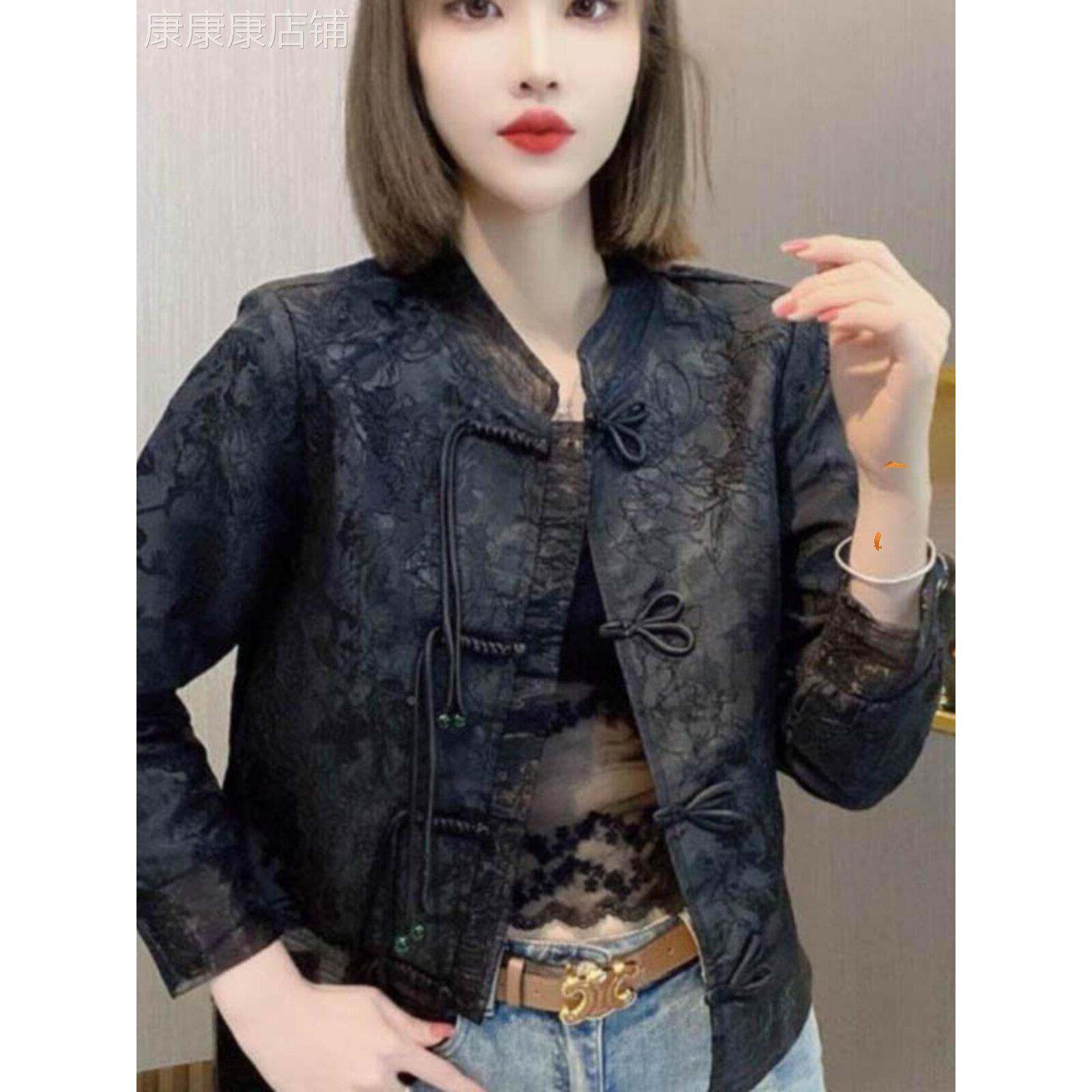 新中式外套女春秋季欧货新款蕾丝立领印花盘扣国风气质流苏扣夹克