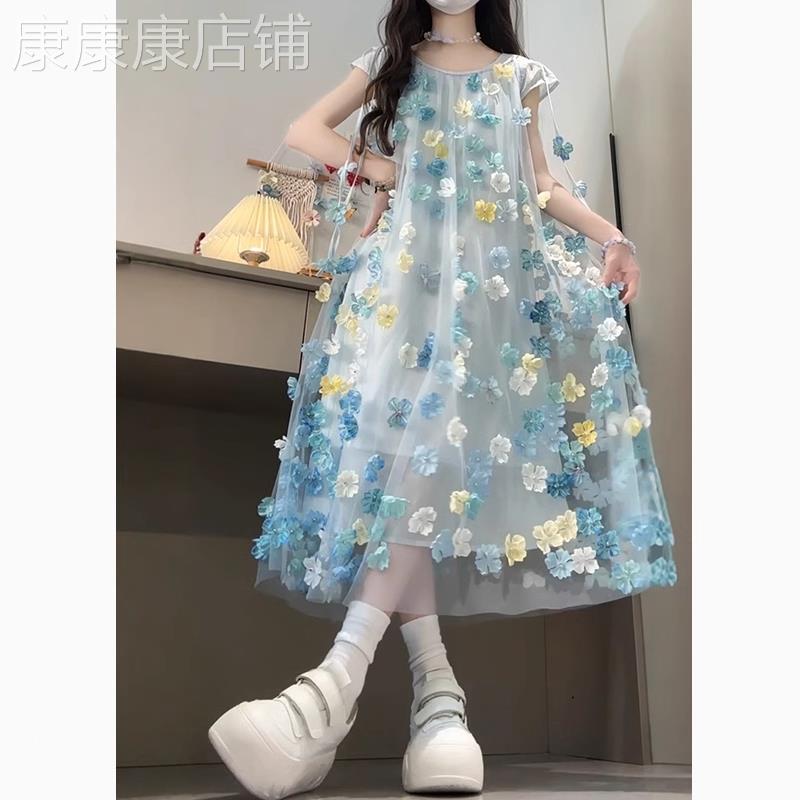 英国NEXT KISS女大童连衣裙2025新款夏女孩裙子中大童夏装网纱裙