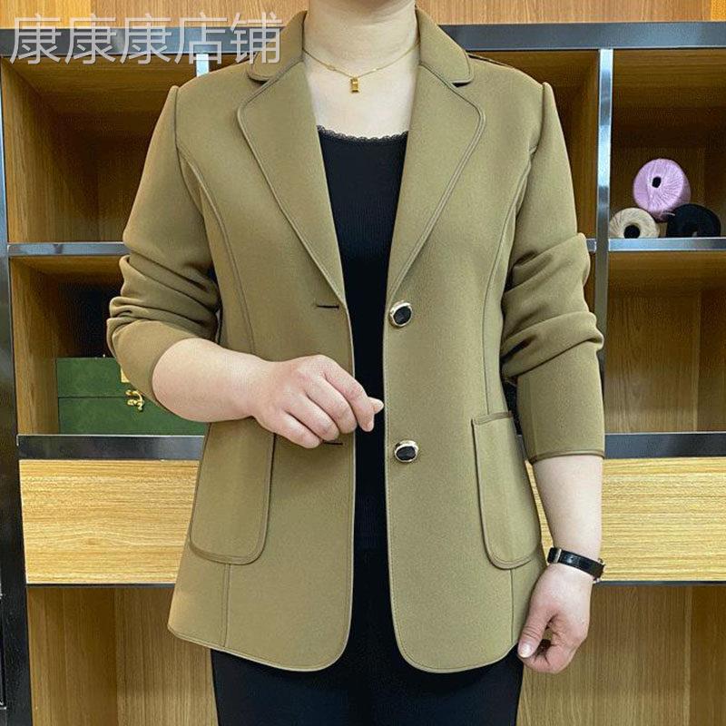 中老年妈妈纯色休闲西装外套女士春季薄款韩版修身大码高档小西服