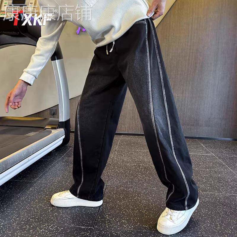 潮牌线条弯刀牛仔裤男士2026新款春季男裤宽松直筒休闲裤男款加绒