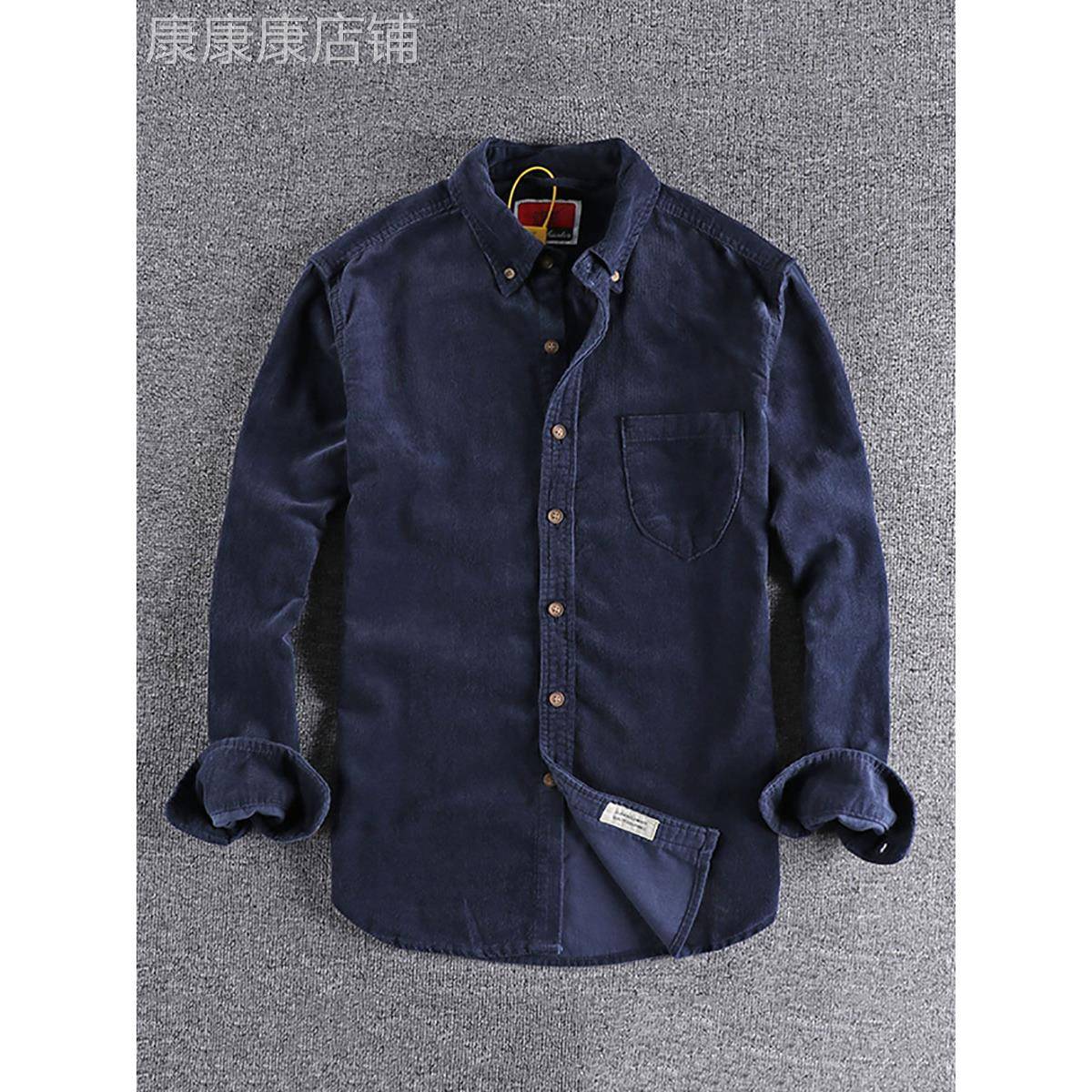 MUSONMU春秋季覆古潮流拼色男士灯芯绒长袖衬衫修身百搭上衣外套