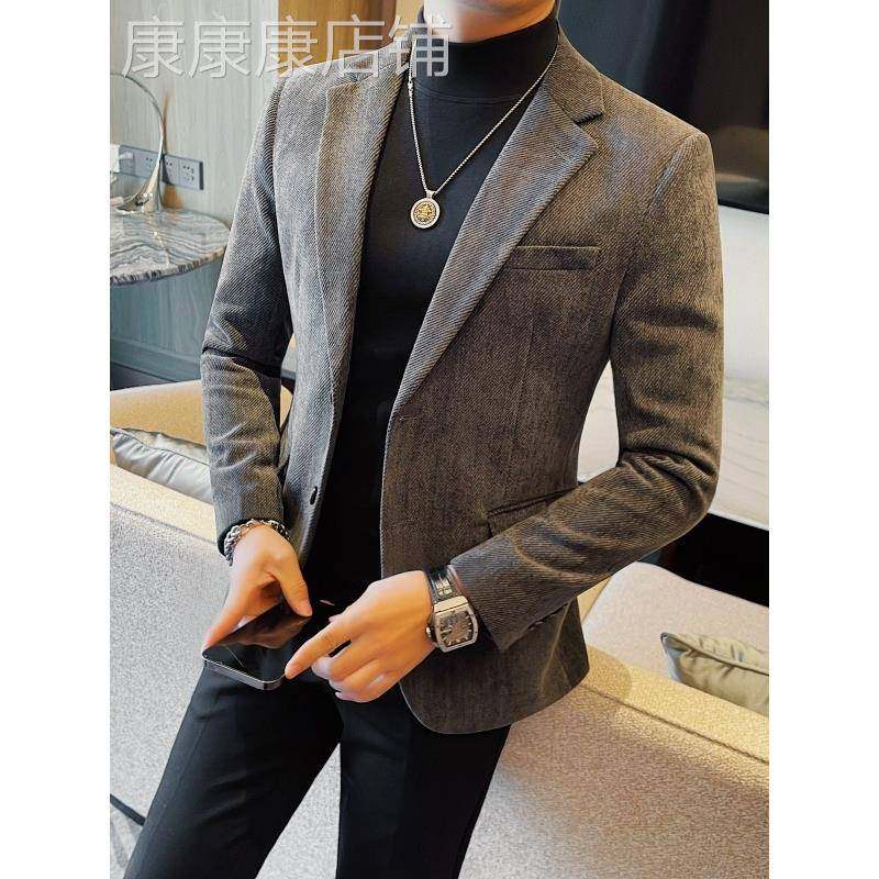 轻奢休闲西装外套男秋冬加厚高级感时尚商务潮流修身帅气西服上衣