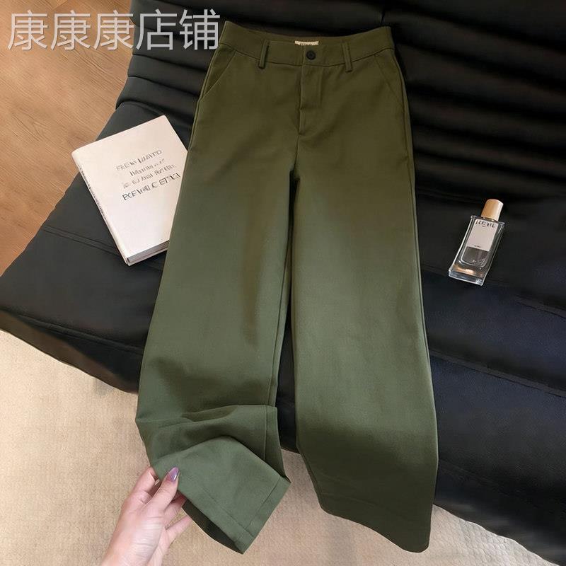 军绿色阔腿裤女2026夏季新款高腰显瘦宽松气质时尚通勤风休闲裤子