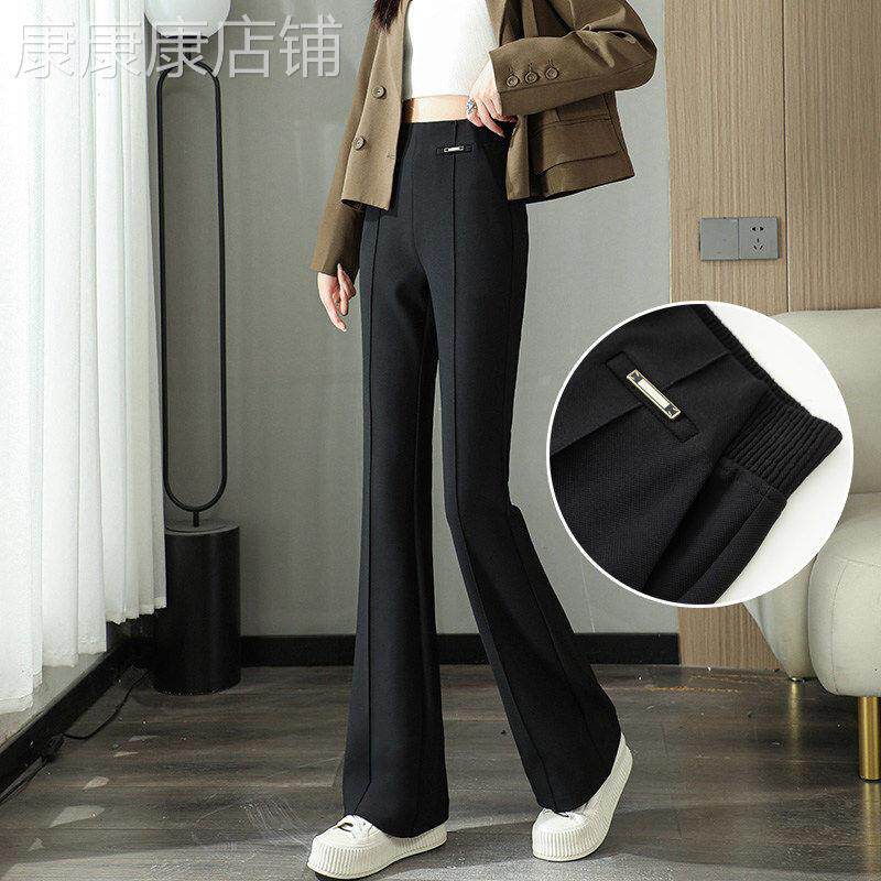 小个子高腰喇叭裤2026年秋冬新款加绒弹性微喇九分休闲松紧腰女裤