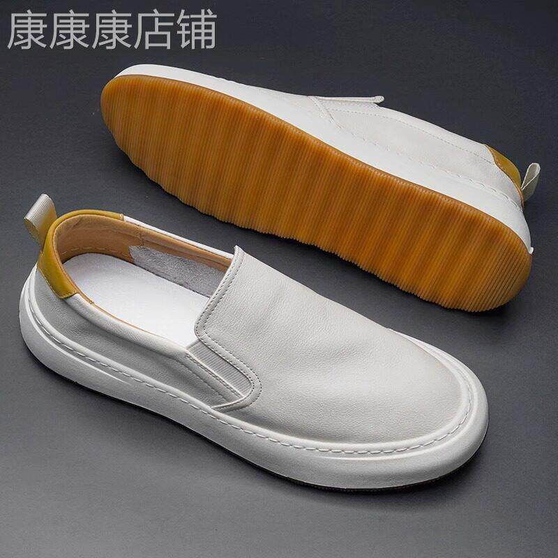 男鞋夏季透气2026新款乐福鞋子一脚蹬小白鞋板鞋男士休闲皮鞋真皮