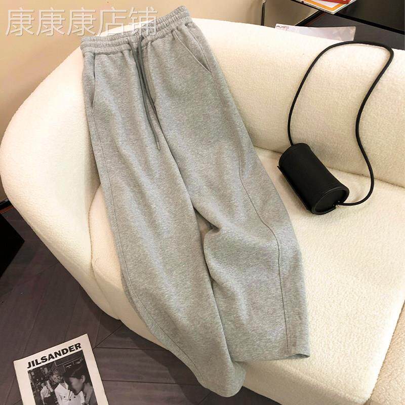 韩国高级感灰色运动休闲直筒卫裤女高腰垂感阔腿裤春秋薄款小个子