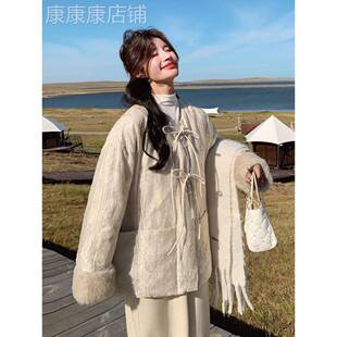 新中式提花盘扣羽绒服女2025冬高级感巨好看宽松加厚90白鸭绒外套