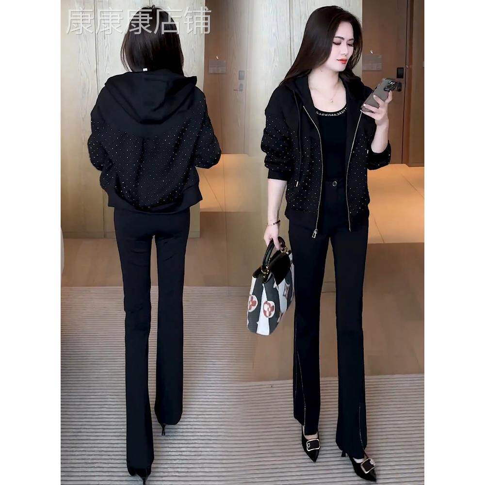 黑色连帽外套女春秋季2025新款宽松高级设计感小个子夹克开衫上衣