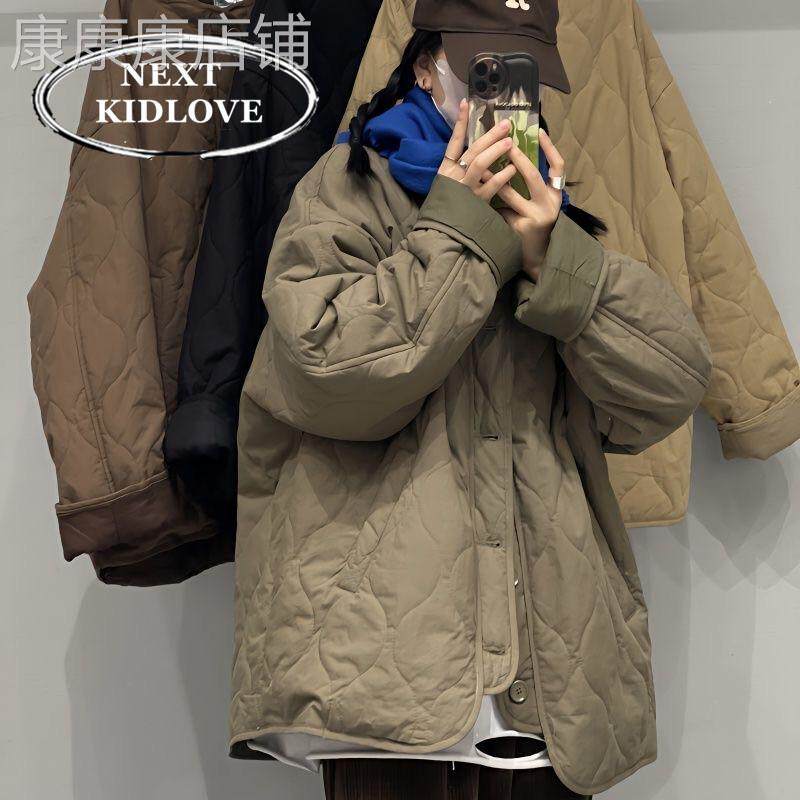 香港秋冬流行款覆古气质菱形格棉衣外套女士轻薄保暖棉服棉袄上衣