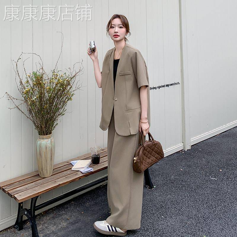 卡其色短袖西装套装女2026新款夏气质穿搭一整套高级感裤子两件套