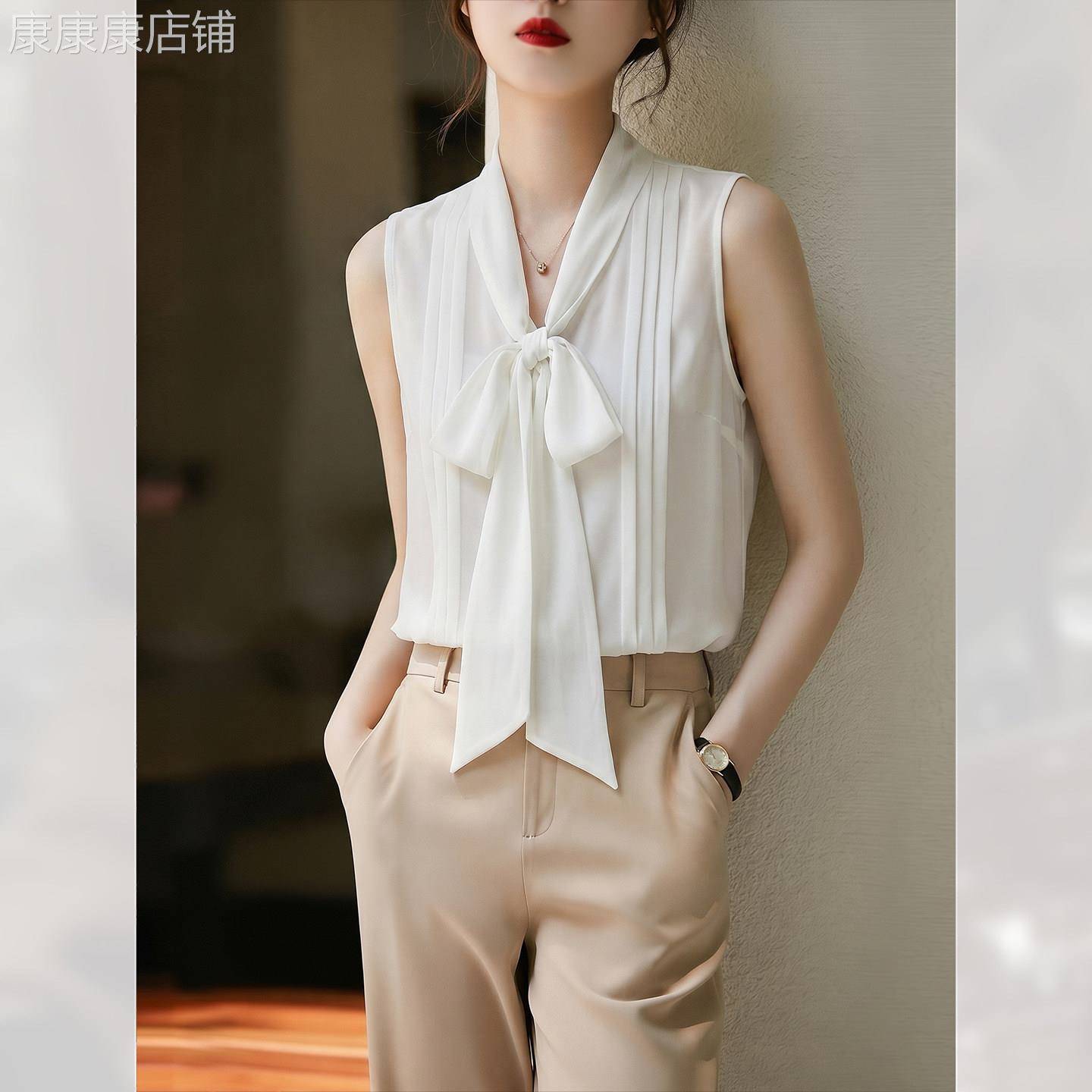 法式轻薄蝴蝶结显瘦衬衫女装夏季2026年新款通勤独特无袖上衣百搭