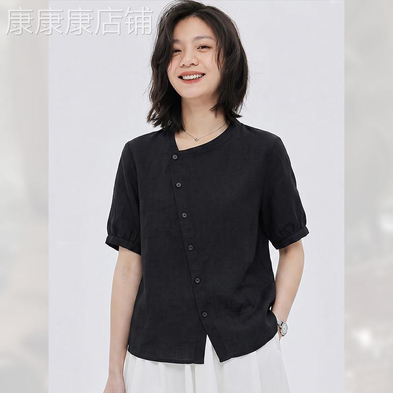 百搭不规则黑色衬衫女夏季2026年新款通勤时尚短袖设计感小众衬衫