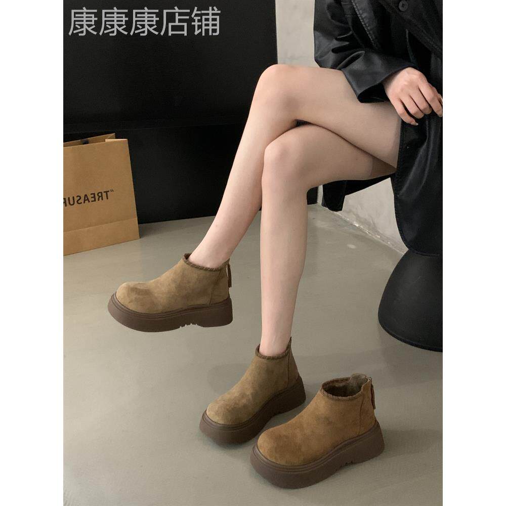 厚底增高勃肯鞋女马丁靴2025秋冬新款薄绒二棉鞋子加绒保暖雪地靴