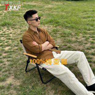 潮牌老钱风亚麻短袖衬衫男士2026年新款夏季薄款休闲开衫衬衫男款