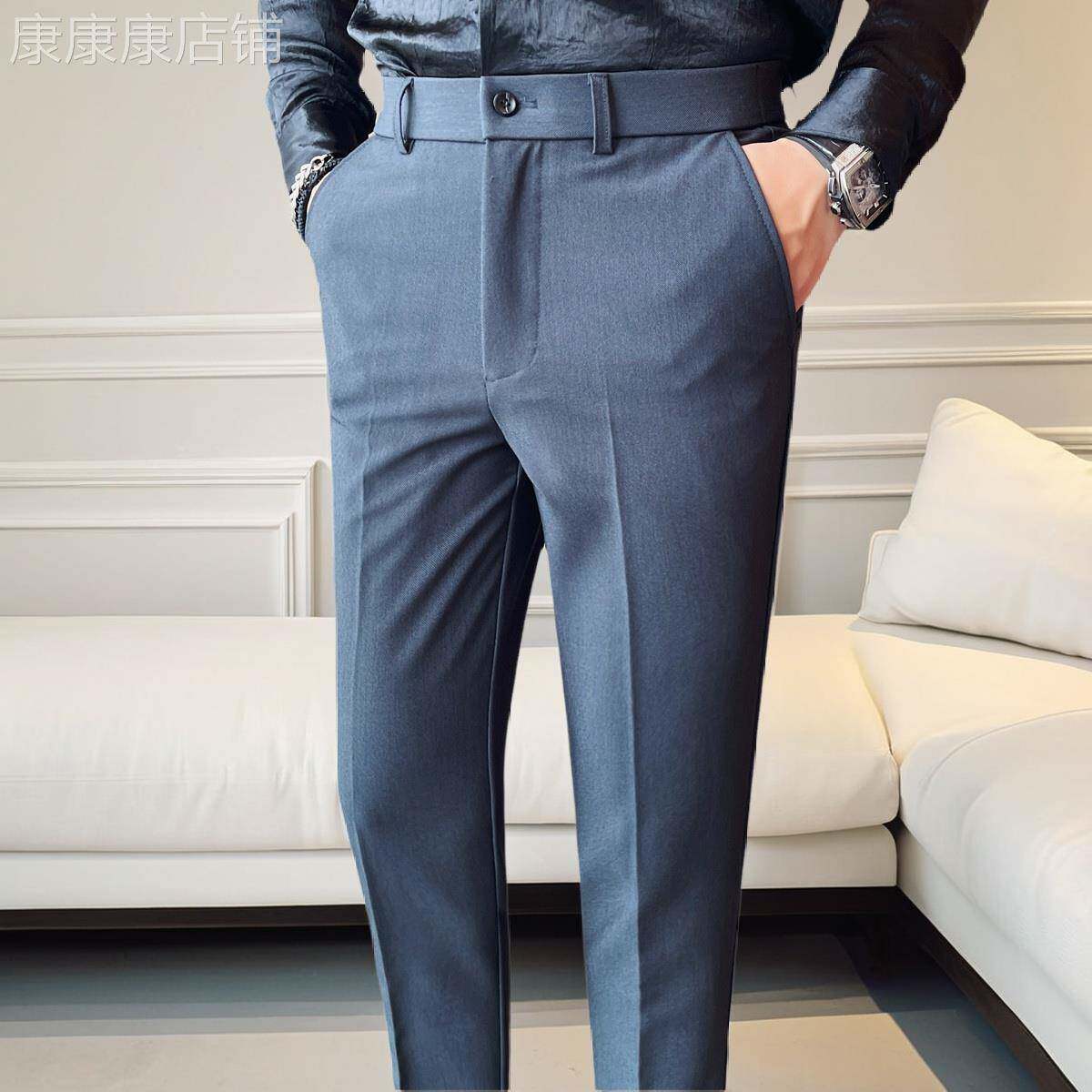 新款高端商务休闲西裤男士秋冬季修身垂感小脚纯色西装长裤子男款