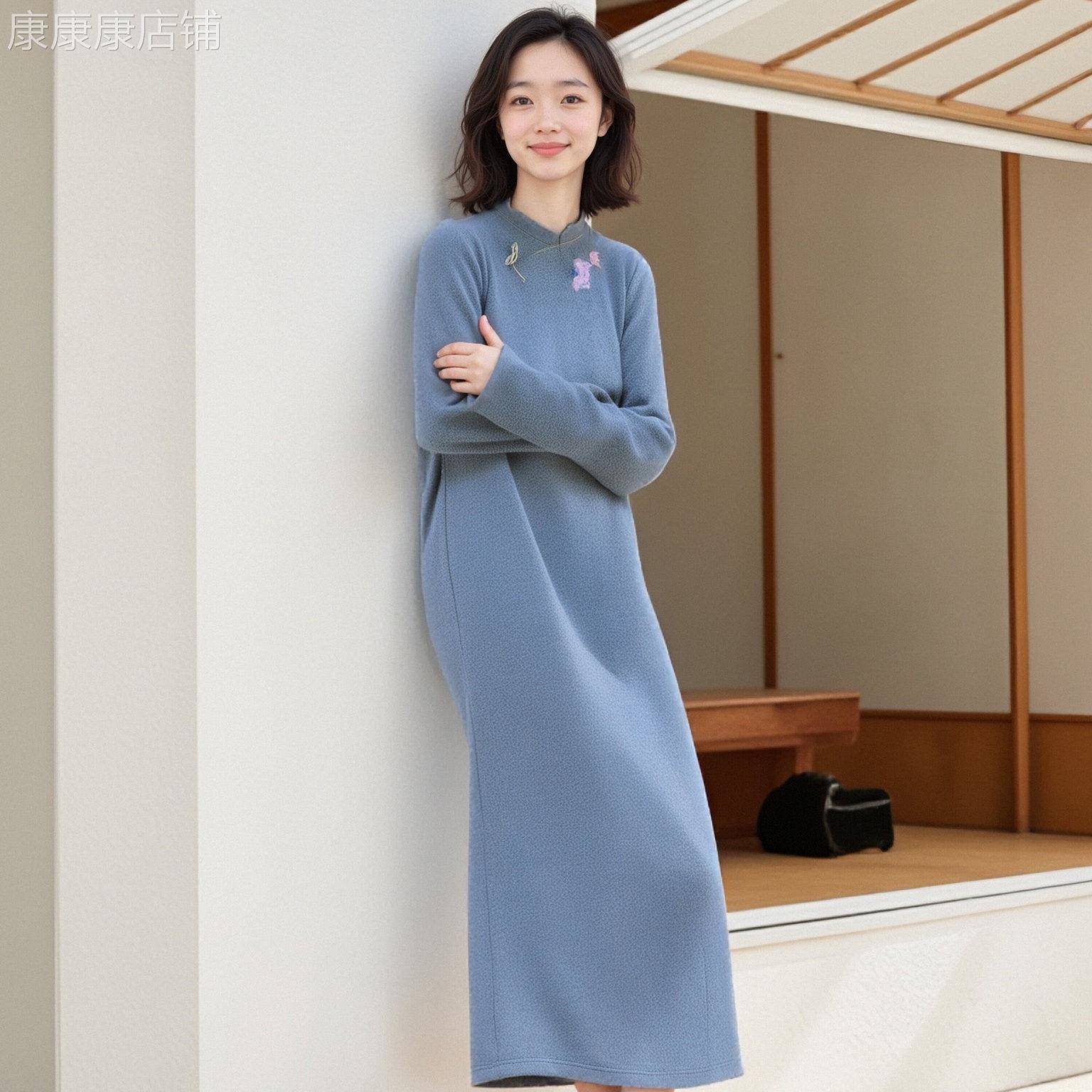 2026春装新款女装新中式改良旗袍刺绣洋装宽松休闲百搭长袖裙子