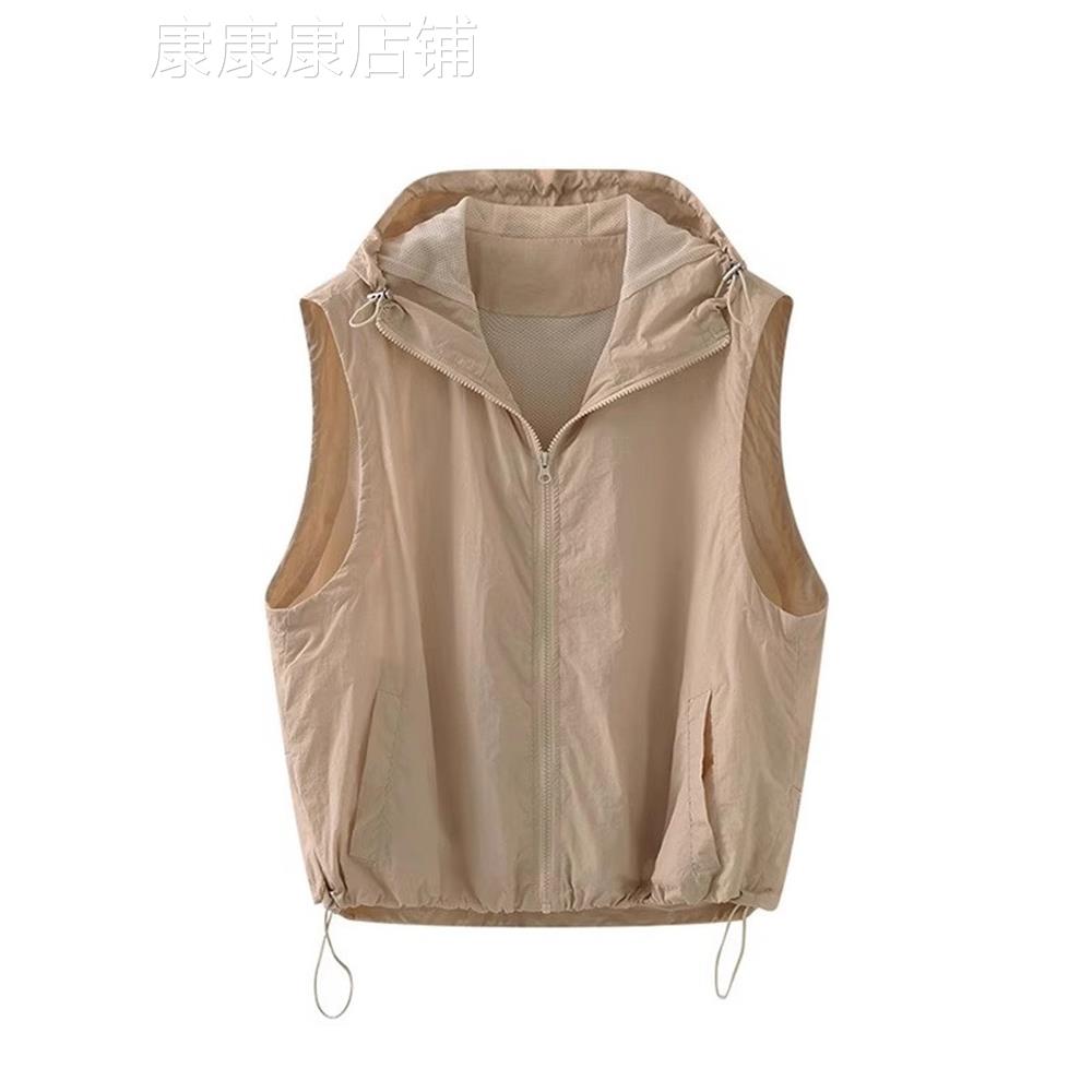 休闲连帽背心夹克妇女春夏新时尚多功能轻便无袖背心背心上衣