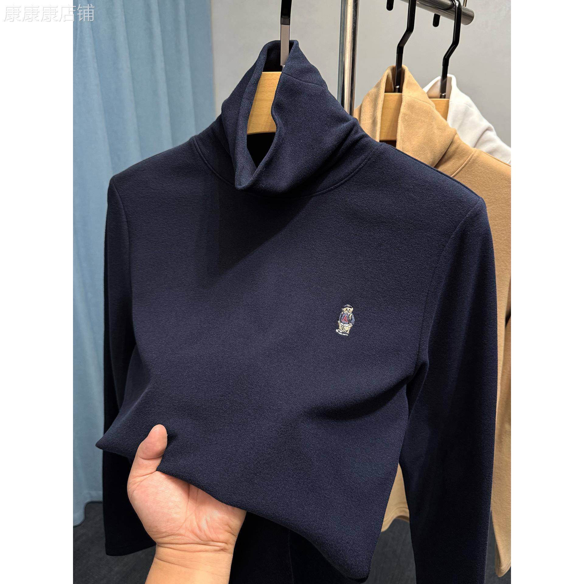 VIRRI CIAGA！刺绣高领打底衫秋冬季双面德绒打底衫男t恤长袖上衣