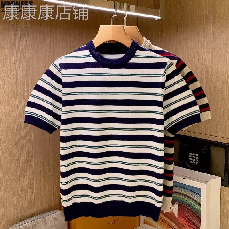 Madness Mdns Clot休闲上衣男修身针织打底衫拼色条纹男士短袖T恤