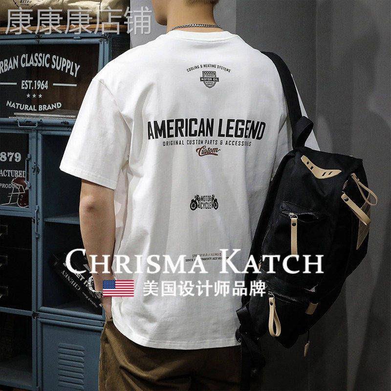 出口美国⭐Chrisma Katch~短袖T恤男宽松潮牌夏季纯棉半袖T恤
