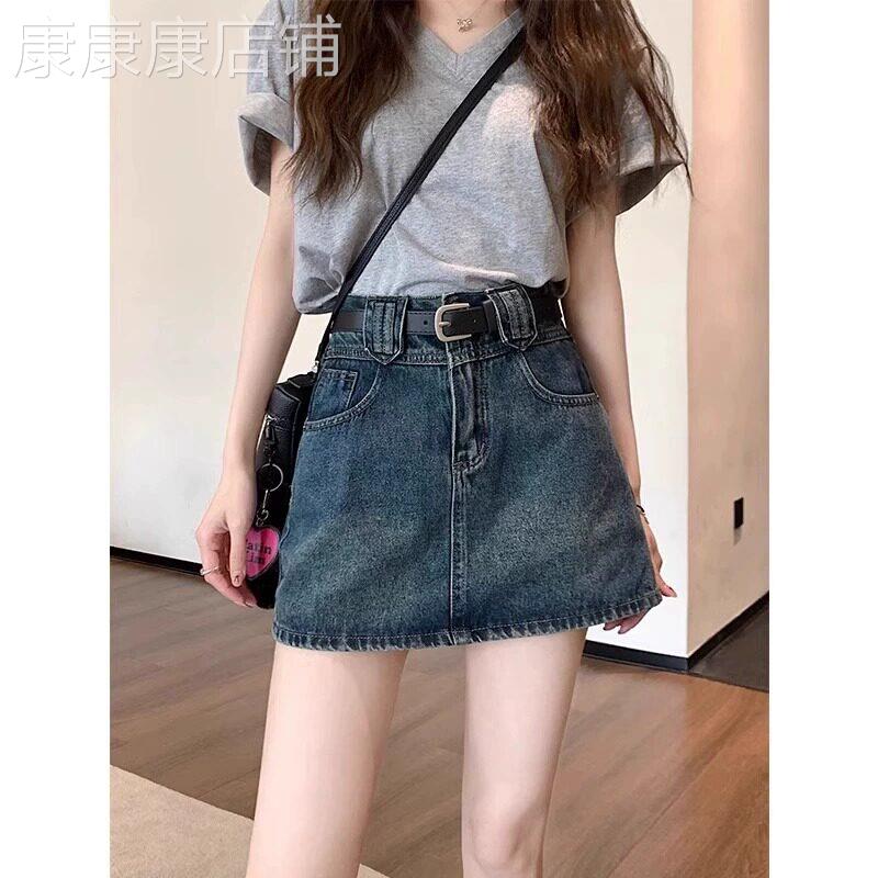 大码复古牛仔半身裙女春夏五一出片战袍大码高腰显瘦A字短裙裤子