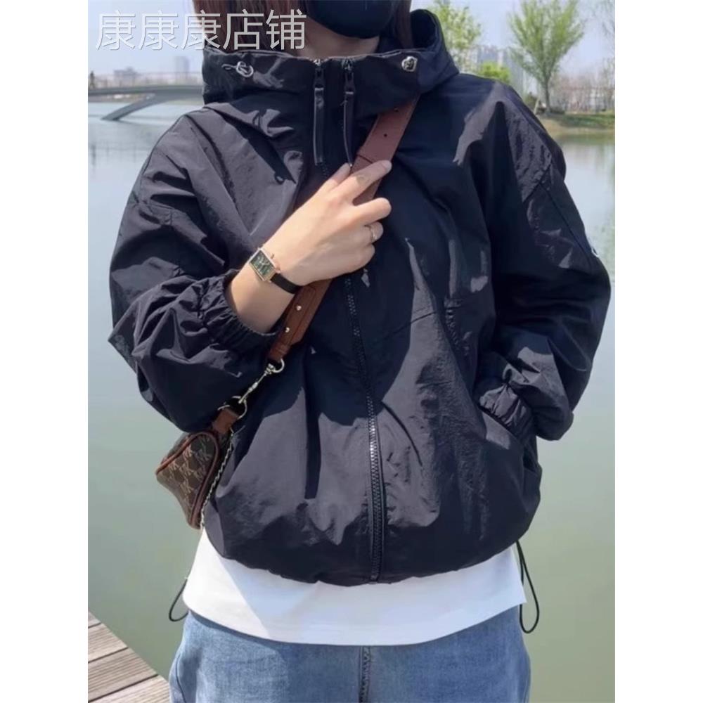 潮牌冲锋衣外套女2025春秋新款大码宽松显瘦连帽棒球服夹克上衣女