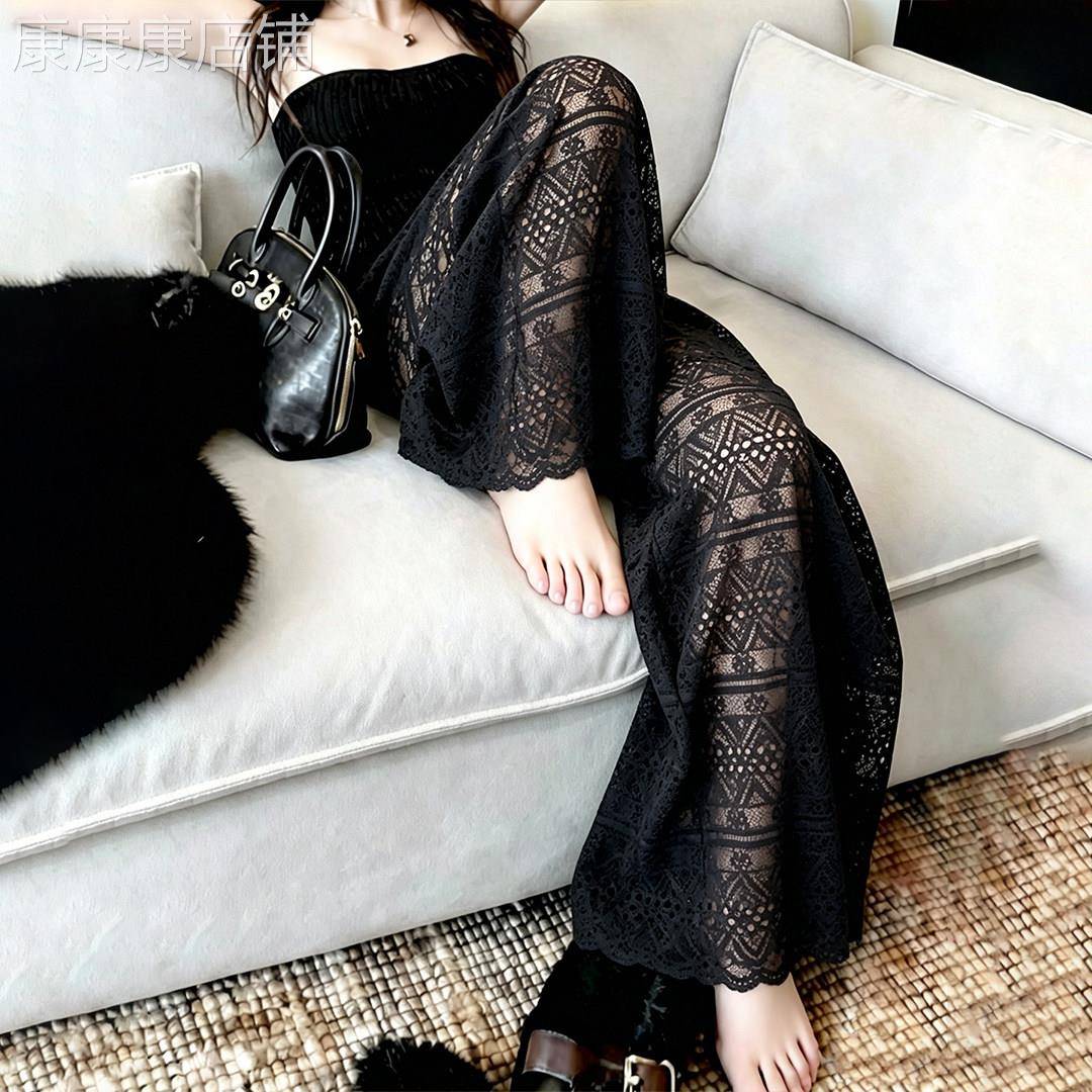 黑色蕾丝休闲宽裤子女2026夏新款宽松巨好看的慵懒垂坠直筒长裤