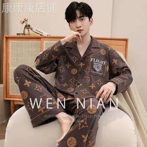 韩国WEN NIAN时尚薄款睡衣男士款2026夏季纯棉开衫套装家居服潮牌