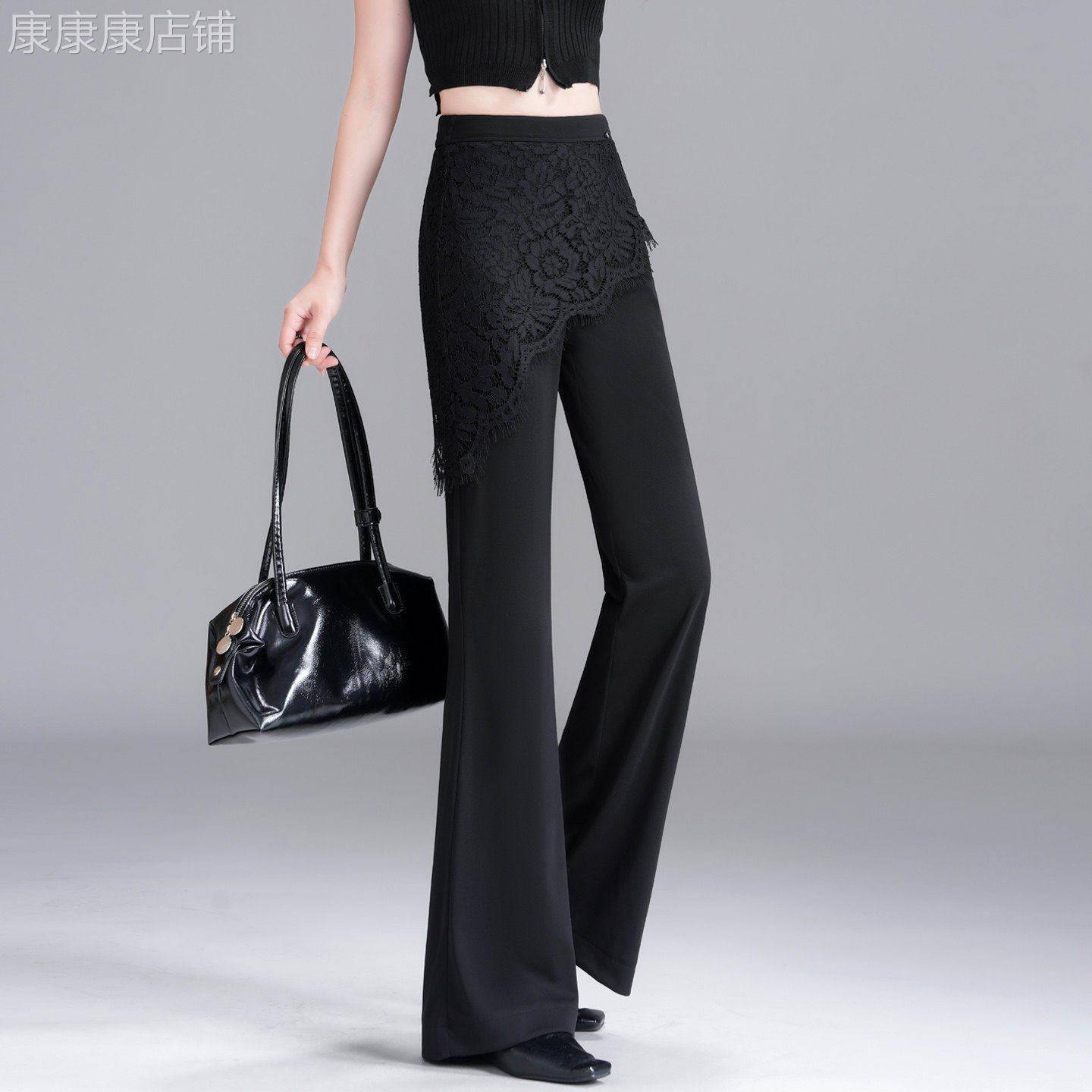 黑色蕾丝屁帘微喇叭裤女夏季薄款2026新款高腰显瘦喇叭裤垂感休闲