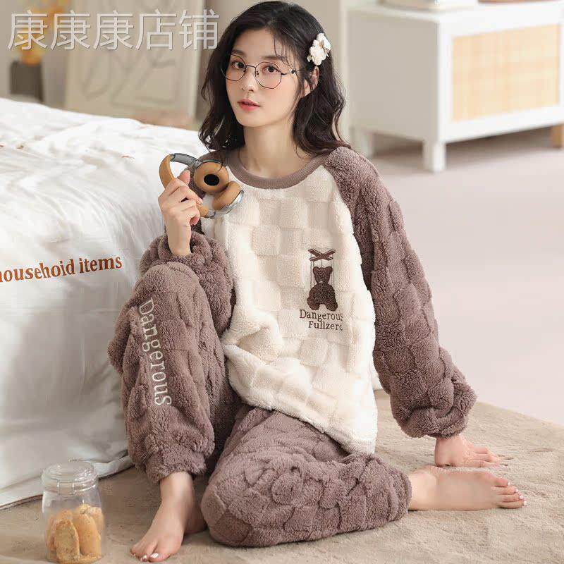 睡衣冬季女款珊瑚绒2026年新款冬天法兰绒秋冬款可外穿家居服套装