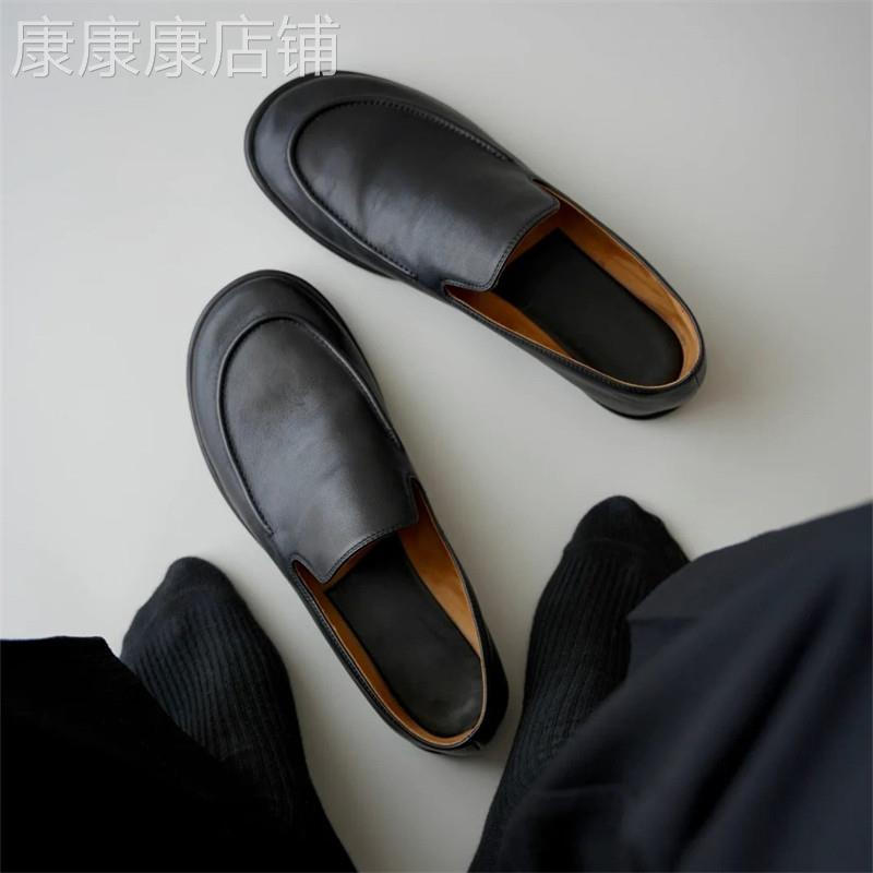 潮牌懒人一脚蹬老钱风黑色豆豆鞋男2026夏季新款休闲皮鞋真皮包鞋