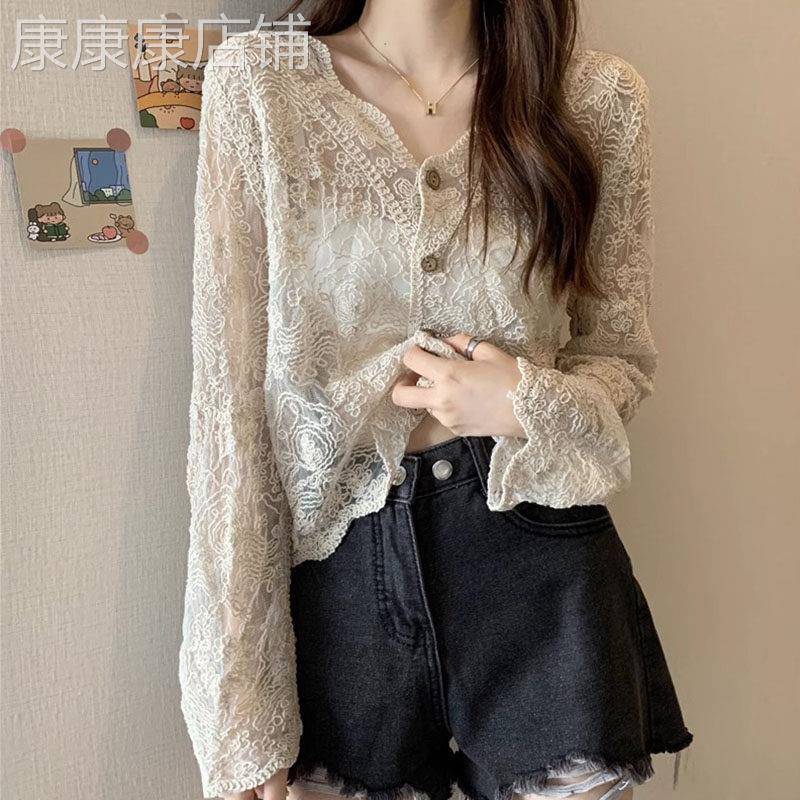 冰丝防晒衣女夏季薄款2026新款宽松显瘦镂空蕾丝针织开衫外套上衣