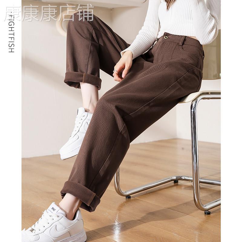 咖色复古老爹牛仔裤女2026春秋新款高腰显瘦直筒裤宽松萝卜哈伦裤