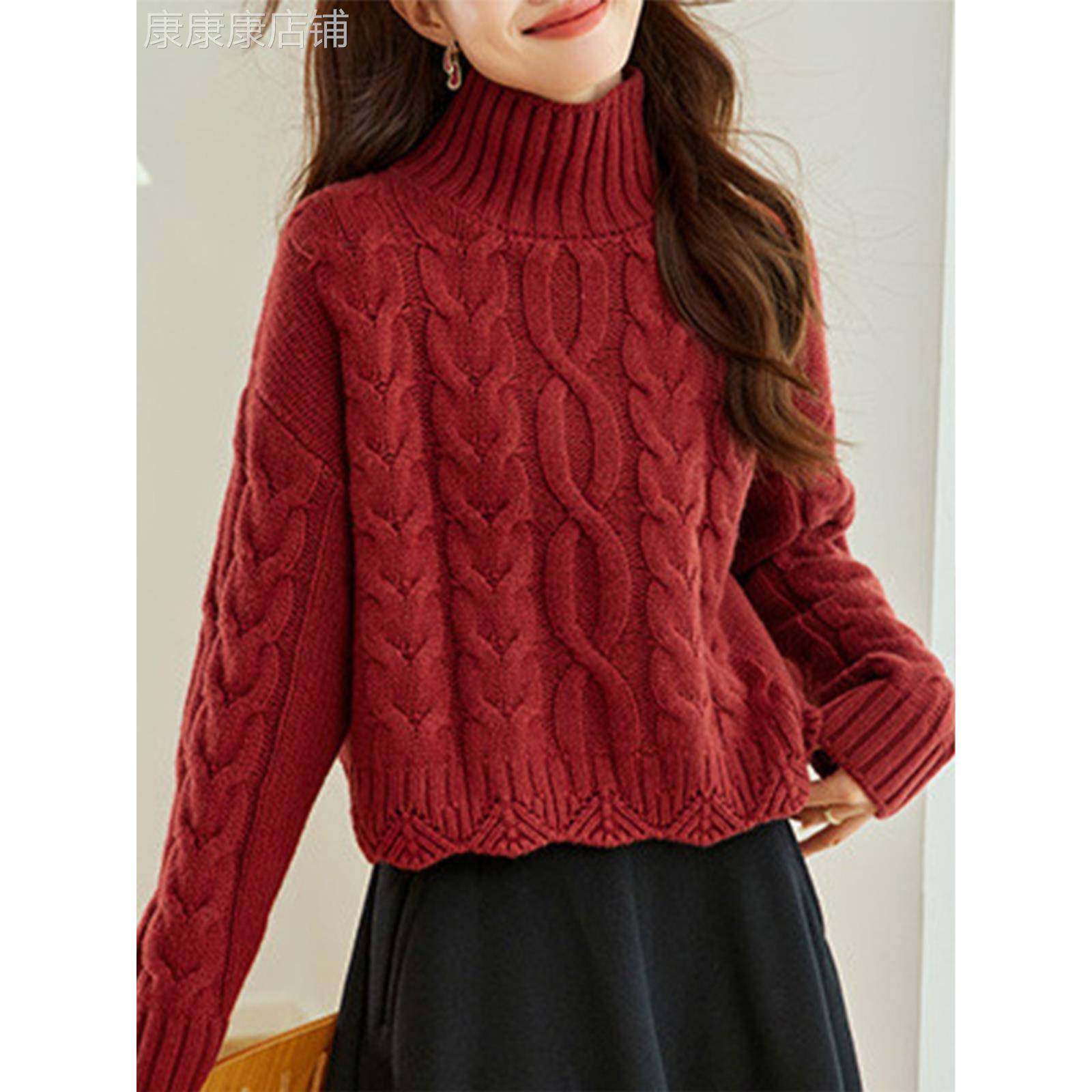 红色慵懒针织衫秋季新款女装覆古毛衣麻花宽松显瘦百搭上衣高级感